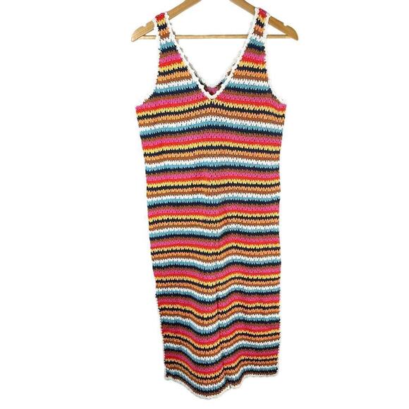 Marine Layer Viv Crochet Multi Stripe Casual Beach Midi Dress Boho Medium - Picture 3 of 13